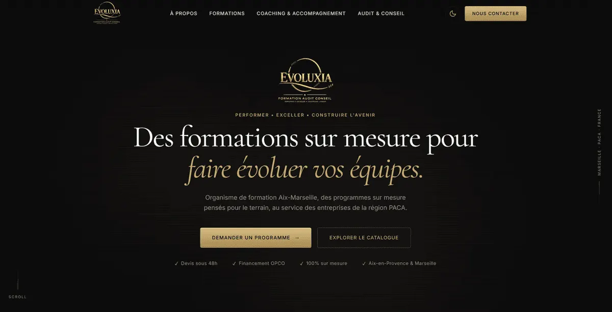 Site de Evoluxia, réalisé par Scalyx